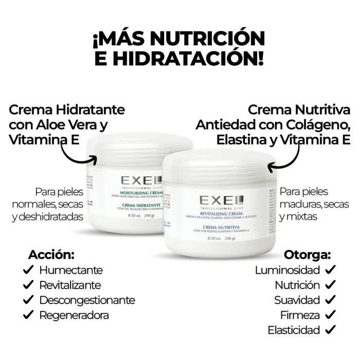 Combo Facial Anual Crema Hidratante + Nutritiva Con Colágeno y Vitamina E Exel 250gr